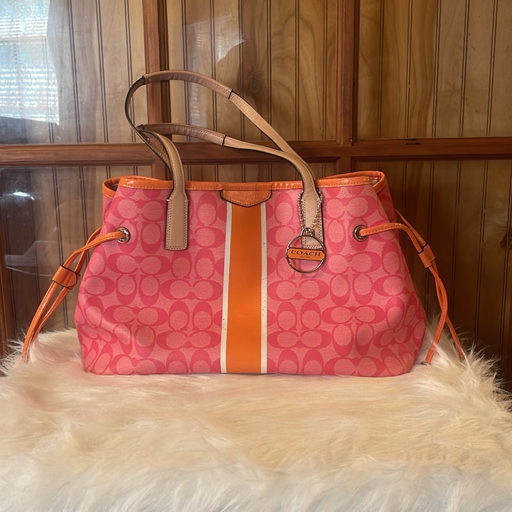 Coach Stylish Orange and Pink Women's Tote Bag